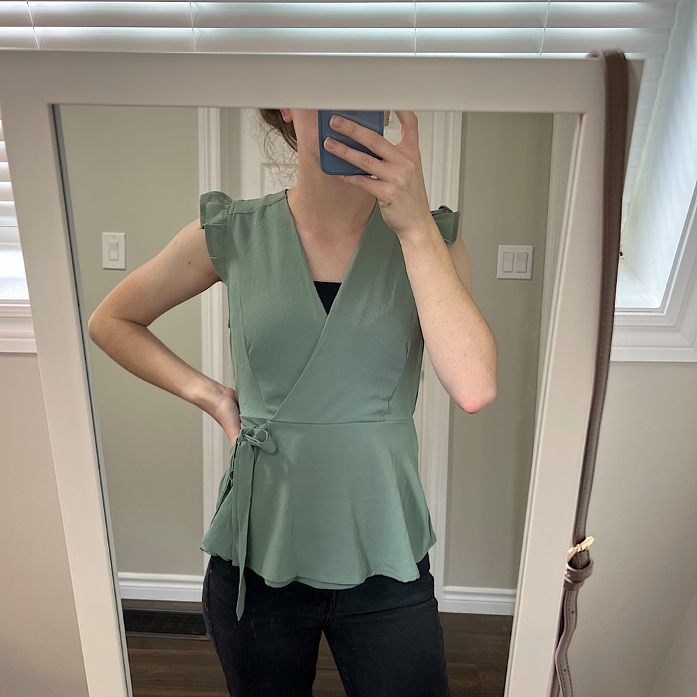 Sage Green Tie Blouse